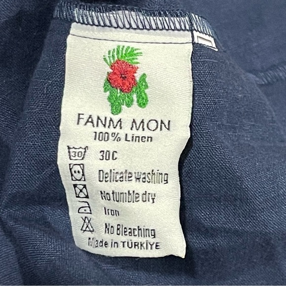 Fanm Mon LORR LINEN LATRICE DRESS Navy Flower Embroidered Pleated Pockets  $389 - Picture 15 of 15